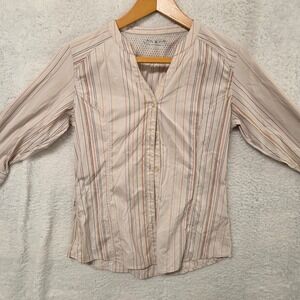Royal Robbins‎ Striped V Neck 3/4 Sleeve Button Up Shirt Womens Size Small